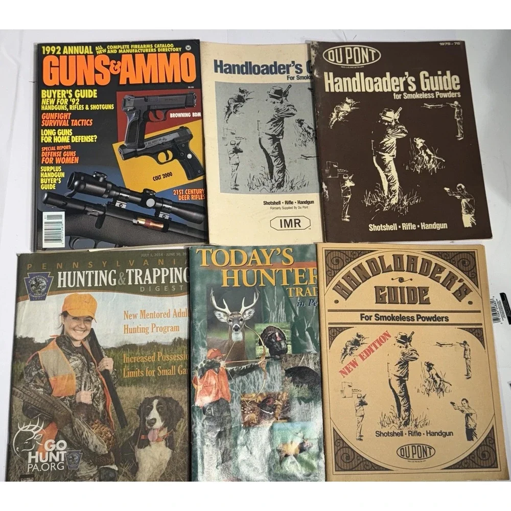 Vintage Reloading & Gun Magazine Lot (6) – Handloader, DuPont, Guns & Ammo